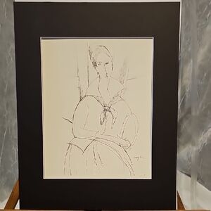"Young Woman With Scarf" Sketch Art Print with Black Matting - Modigliani